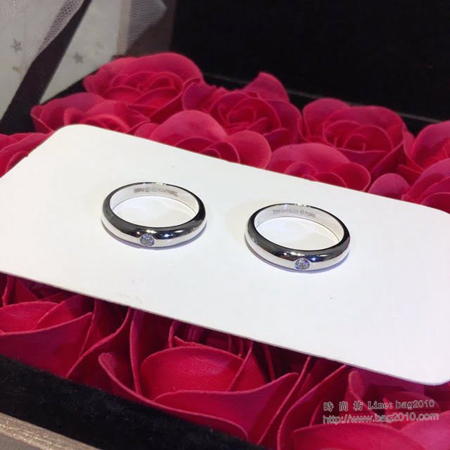 Tiffany純銀飾品 蒂芙尼情侶款專櫃爆款925純銀鍍三層鉑金鑲嵌進口鑽戒指  zgt1608